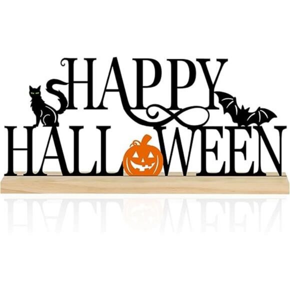 Metal Happy Halloween Sign, Black Halloween Decorations for Home - Picture 7 of 7